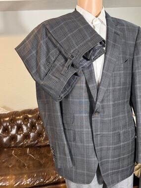 Tom Ford Prince of Wales Suit Wool Mohair silk 56IT 46R Charcoal Gray 36x32 Pant